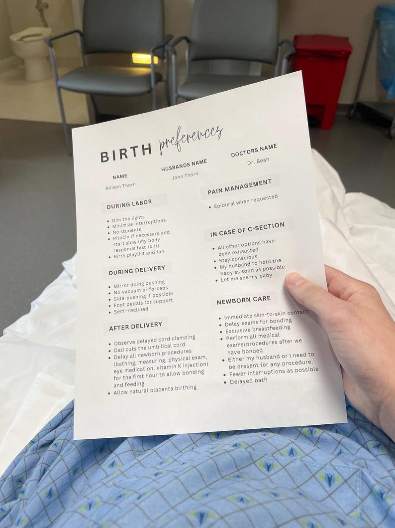 Editable Birth Plan Template: Canva Printable Birthing Preferences image 3