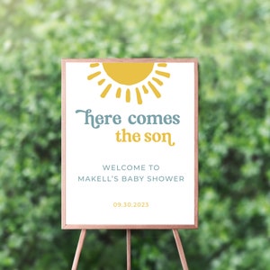 Here Comes the Son Welcome sign, Baby shower Welcome poster, Sun Baby shower, Boy Boho Baby Shower decor, Editable template
