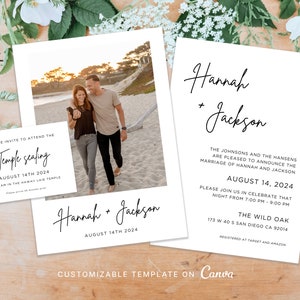 Editable LDS Wedding Invitation Template, Photo wedding invitation, wedding invites, temple sealing card, temple wedding invitations