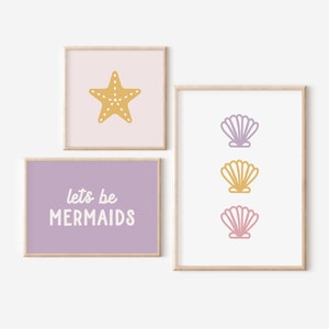 Let&#39;s Be Mermaids Set of 3 Print, Girls Room Wall Art, Under The Sea Kids Room, Girls Room Decor, Girl Nursery, Gallery Wall Set, Printable