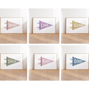 Name Personalize Pennant Flag Wall Art, Fun Modern Kids Room, Printable Art Download Print, Nursery Decor, Girls Wall Decor