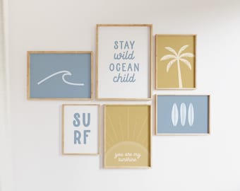 Boho Surf Gallery Wall Art: Beach Nursery Decor, Set of 6 (Printable)