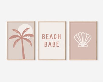 Boho strandmeisjes kunstafdrukken: decoratie surfkwekerij (digitale download)