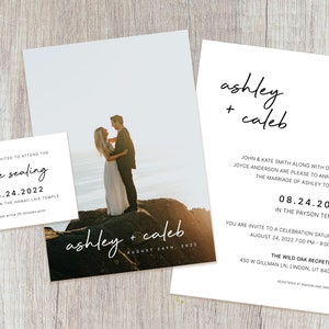 Minimalist LDS Wedding Invitation, Handwritten Wedding Invite, Photo Wedding Invitation, Temple sealing card, Temple wedding: PRINTABLE