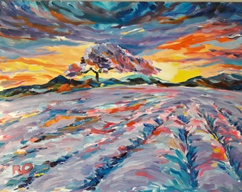 Pintura original "Atardecer lavanda"