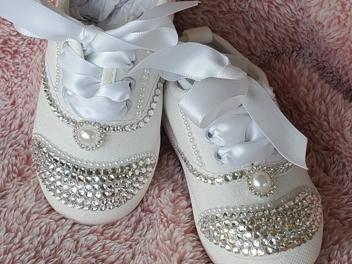 Toddler Girls Rhinestone sneakers shoes Pearls White Bling Etsy