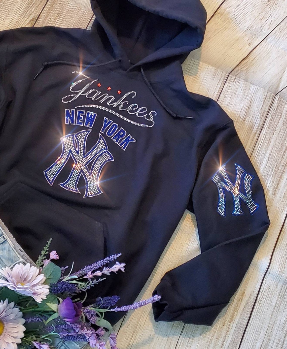 New York Yankees UNISEX Rhinestone Hoodie Sweatshirt sizing | Etsy