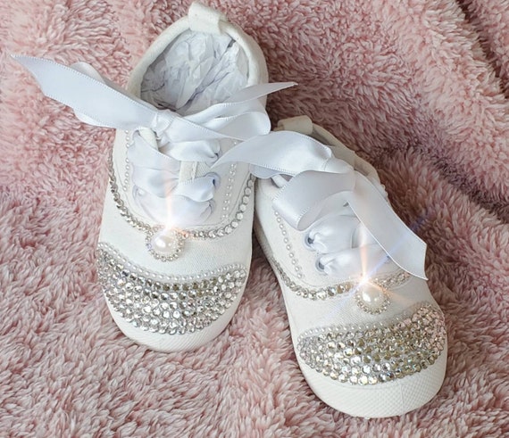 Toddler Girls Rhinestone sneakers shoes Pearls White Bling | Etsy
