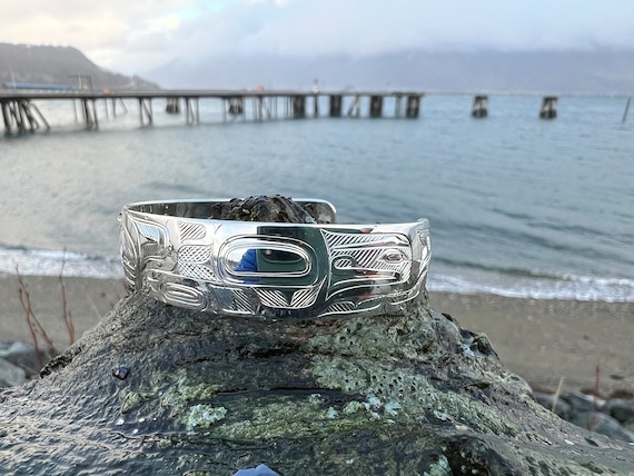 Raven Steals Light Bracelet: Tlingit Formline Art, Sterling Silver