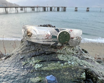 Raven Steals Light Bracelet: Tlingit Formline Art, Sterling Silver