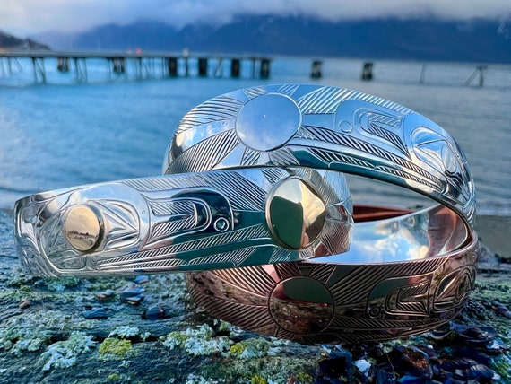 Raven Steals Light Bracelet: Tlingit Formline Art, Sterling Silver
