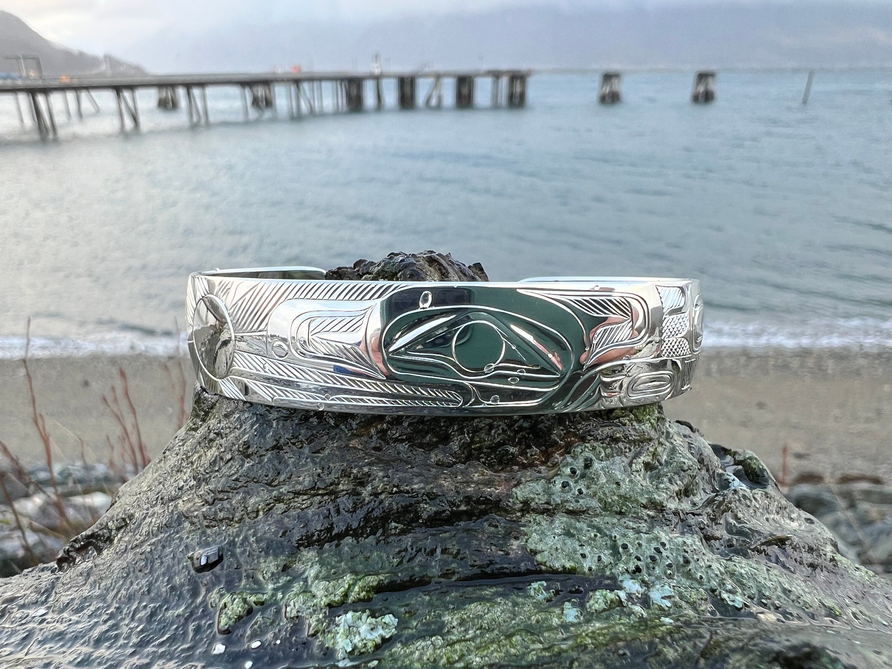 Raven Steals Light Bracelet: Tlingit Formline Art, Sterling Silver