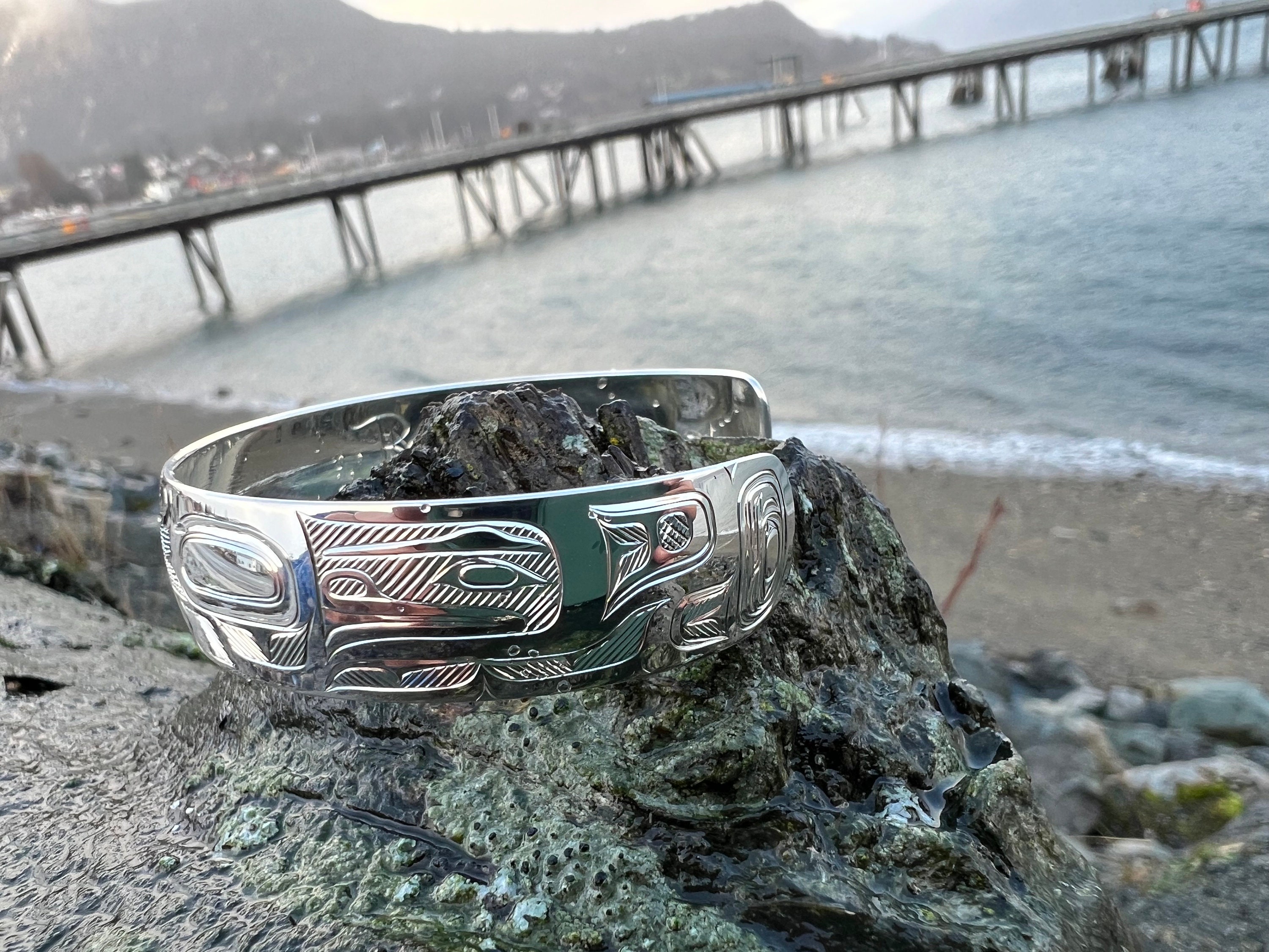 Raven Steals Light Bracelet: Tlingit Formline Art, Sterling Silver