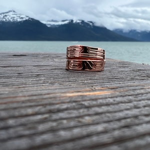 Eagle adjustable wrap around ring,formline,Authentic Southeast Alaska Native Art,handmade Sterling Silver or copper,Tlingit