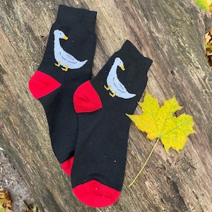 Black cotton socks for men / Set of 3, 5 or 8 pairs / Natural funny cotton socks with duck.