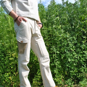 Stylish hemp men's trousers - With a zipper and a button - With extra straw pocket - Natural undyed hemp fabric