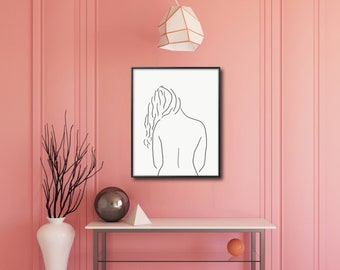 Female Silhouette, One Line Drawing, Female Back, Naked Woman Art, Downloadable Art, Minimal Art, Abstract Art Print