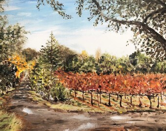 Harvest Trail with Dry Creek Road Puddles and Orange Vineyard, Oil Landscape Painting--Fine Art Print #46 by Kerstin Fletcher