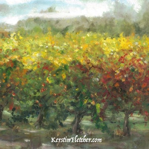 Vineyard in Abstract with Yellow, Landscape Oil Painting--Fine Art Print #8 by Kerstin Fletcher