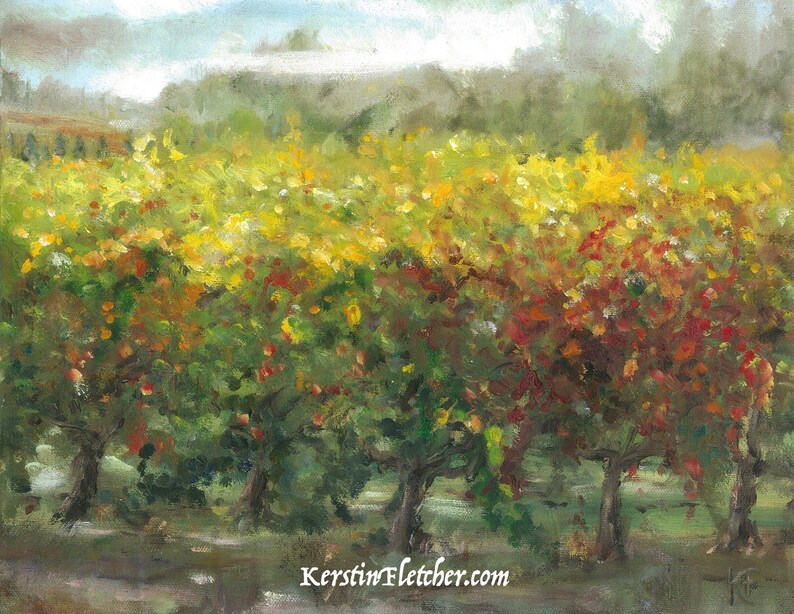 Vineyard in Abstract with Yellow, Landscape Oil PaintingFine Art Print 8 by Kerstin Fletcher image 1