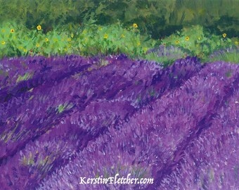 Lavender with Yellow Sunflowers, Landscape Painting--Fine Art Print #25 by Kerstin Fletcher