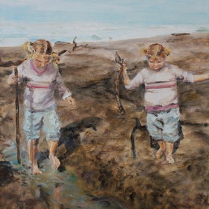 Sisters Walking At Salmon Creek Beach, Portrait Oil Painting--Fine Art Print #13 by Kerstin Fletcher
