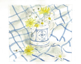 Oma's Blue & White China With Daisies Still Life--Fine Art Print #58 by Kerstin Fletcher