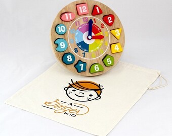 Kids First Clock Preschool Educational /& Learning Wooden Toy Liukouu Educational Wooden Clock Toy Learn to Tell Time Clock for Kids
