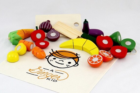 wooden cutting fruits and vegetables
