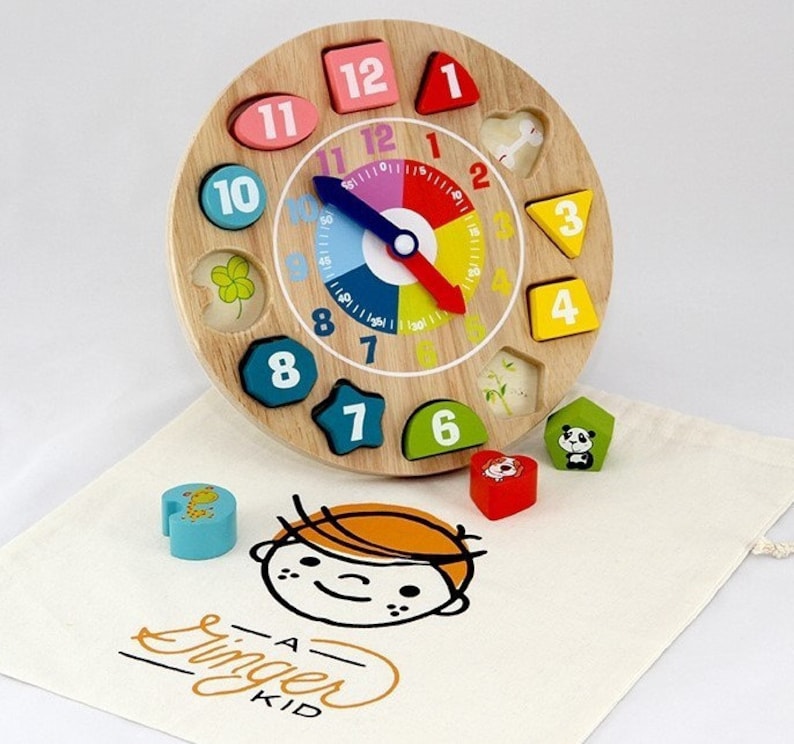 Wood puzzle clock, Child's educational toy Wooden Clock toy, Montessori toy, Sorting Activity, Motor skills, Clock Puzzle, Educational toy image 2