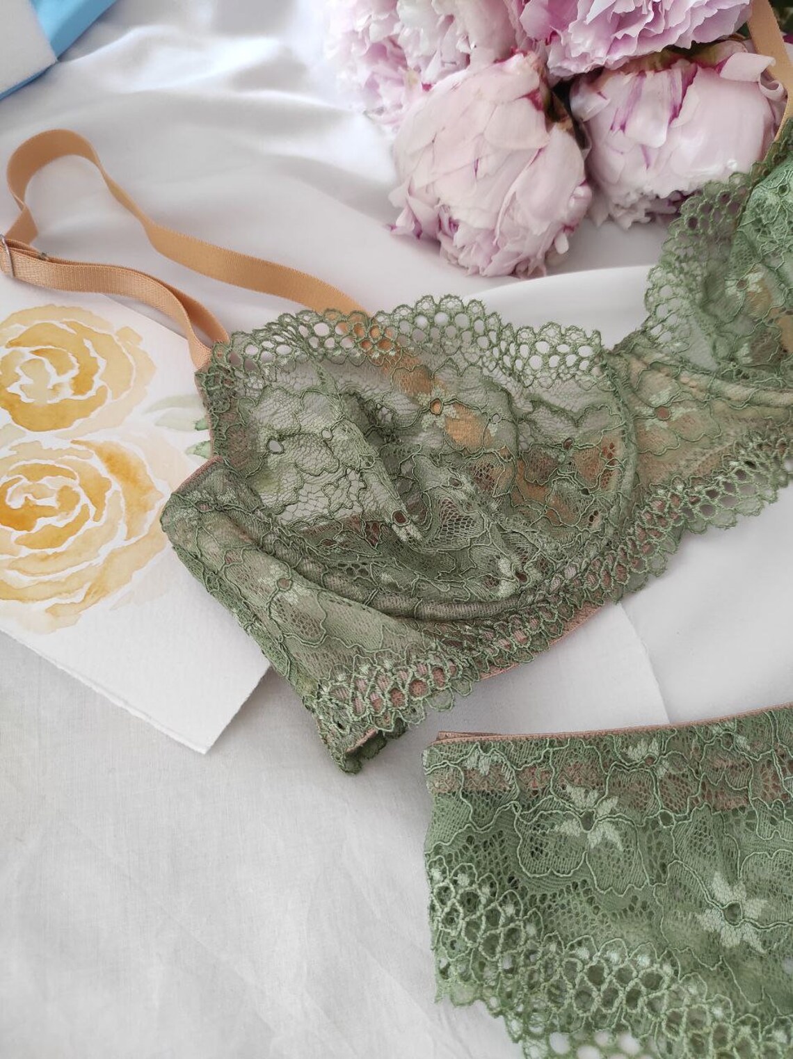 Set of green lingerie green lingerie set for woman green | Etsy