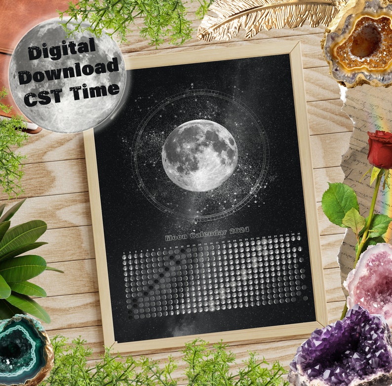 Moon Calendar 2024 CST Printable Instant Download Central Standard