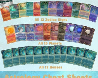 Astrologie Spickzettel lernen Astrologie Grundlagen Sternzeichen Planeten Häuser Astrologie Karteikarten Druckbare Geburtshorbuch Lesewerkzeuge Grimoire
