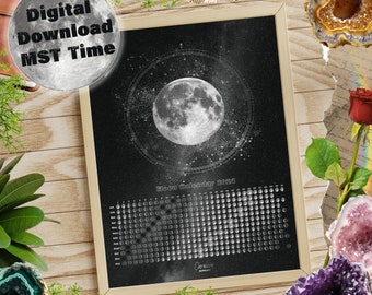 Moon Calendar 2024 MST Printable Instant Download Mountain Standard Timezone Lunar Calendar Digital Download Moon Phase Art Celestial Print