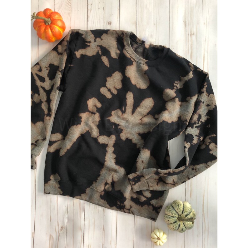 Reverse Tie Dyed, Bleach Dyed Black Crewneck Sweatshirt Etsy