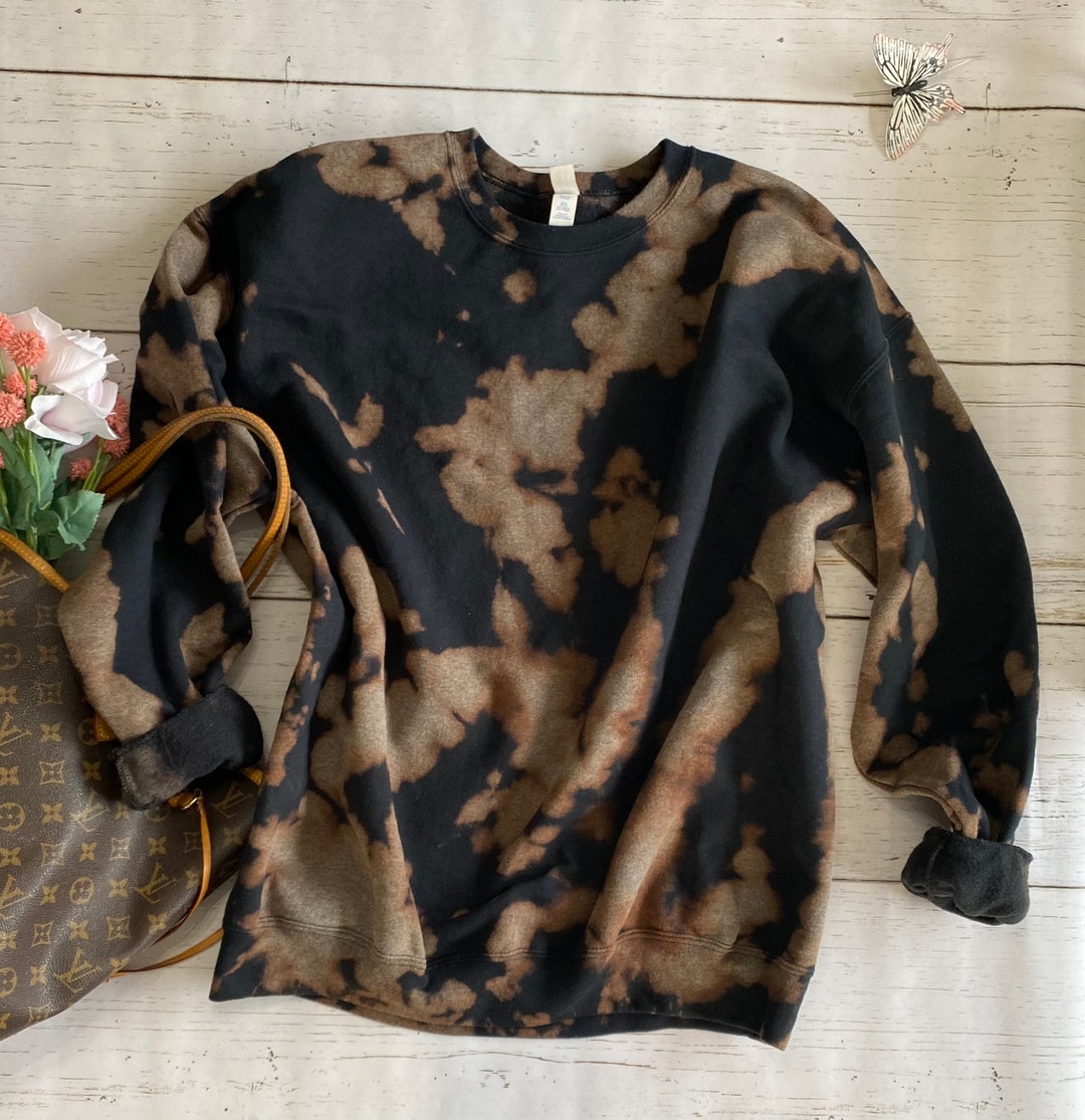 Reverse Tie Dyed, Bleach Dyed Black Crewneck Sweatshirt Etsy