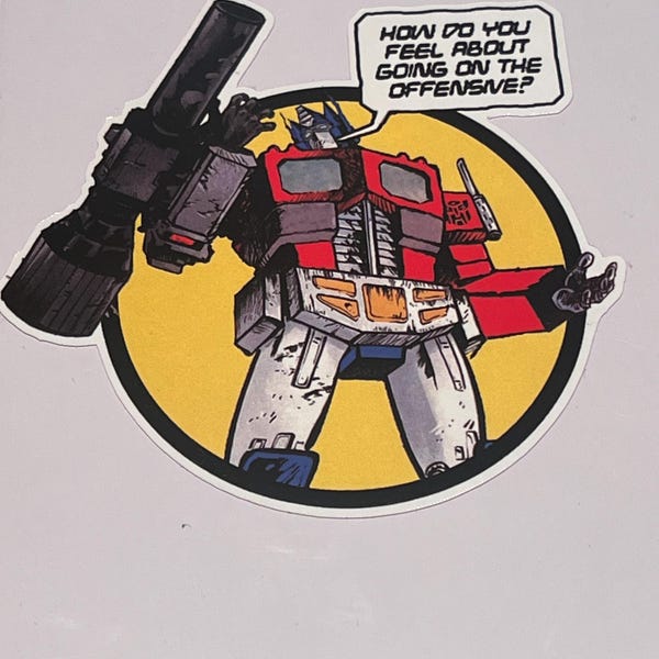 Transformers Vinyl Sticker Optimus Prime with Megatron Arm 4”