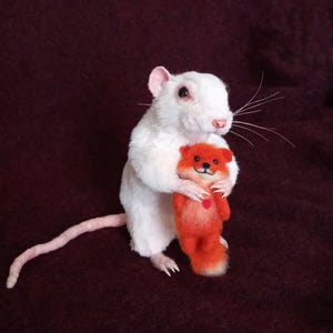 Realistic Plush White Rat: Poseable Art Doll