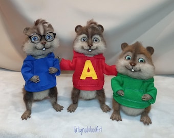 Alvin e i Chipmunks - Statuette in feltro ad ago - Realizzate su ordinazione - Chipmunk Boys