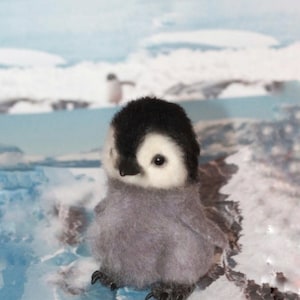 Needle felted realistic penguin miniature