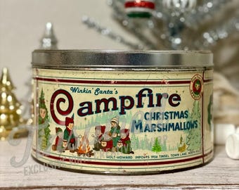 Vintage Campfire Marshmallow Tin With Partial Glass Lid for