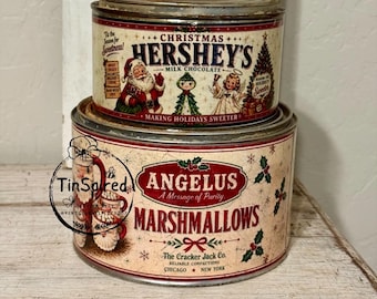Vintage Christmas Tin Set | Santa Cocoa, Marshmallow Decor, Farmhouse Holiday Collection