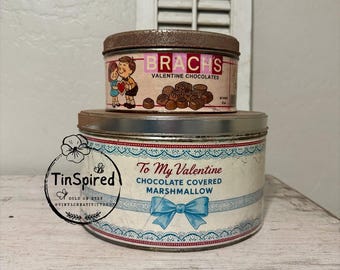 Vintage Inspired Valentine Candy Tin Set – Decorative Metal Tins – Large & Small – Rusted or Polished – Valentine Home Decor