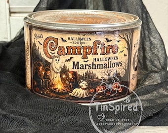 Vintage-Inspired Rustic Halloween Candy Tin | Primitive Fall Decor | Ghost Marshmallow Canister | Handmade Spooky Storage Tin