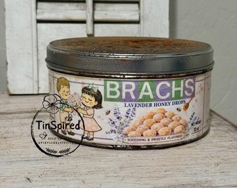 Vintage Lavender Honey Tin | Rustic Farmhouse Storage Canister | Bee & Lavender Kitchen Decor | Primitive Candy Style Tin | Handmade Gift
