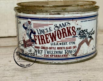 Fireworks Vintage inspired Handmade Medium Tin
