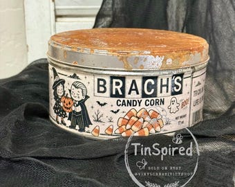 Primitive Halloween Decor | Retro Pumpkin Candy Canister | Rustic Farmhouse Fall Tin | Handmade Decorative Storage