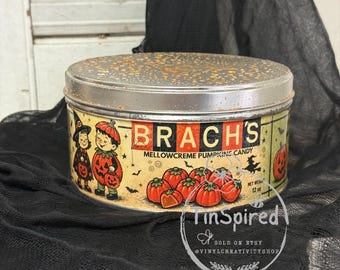 Primitive Halloween Decor | Retro Pumpkin Candy Canister | Rustic Farmhouse Fall Tin | Handmade Decorative Storage