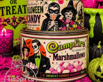 Vintage Inspired Halloween Candy Tin Set | Retro Trick-or-Treat Nesting Tins