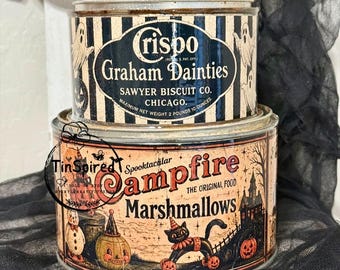 Vintage Halloween S'mores Tin Set | Campfire Marshmallows Primitive Decor